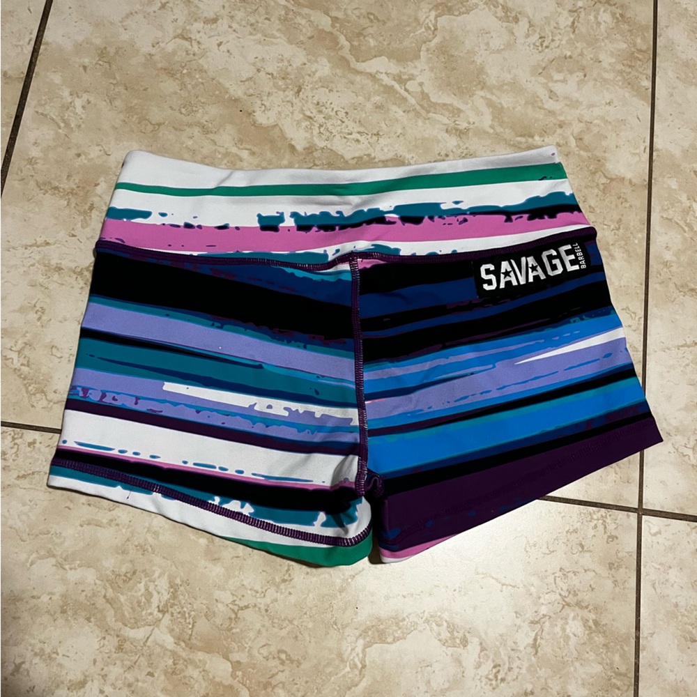 Savage Barbell Pink and Blue Striped Shorts